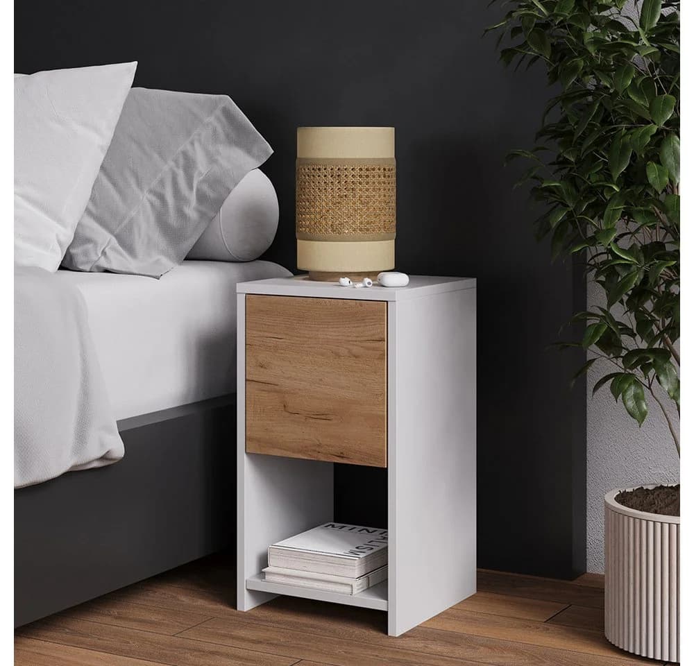 Vicco Nachtschrank Evo Weiß/Goldkraft Eiche mit Schublade - Bild 2