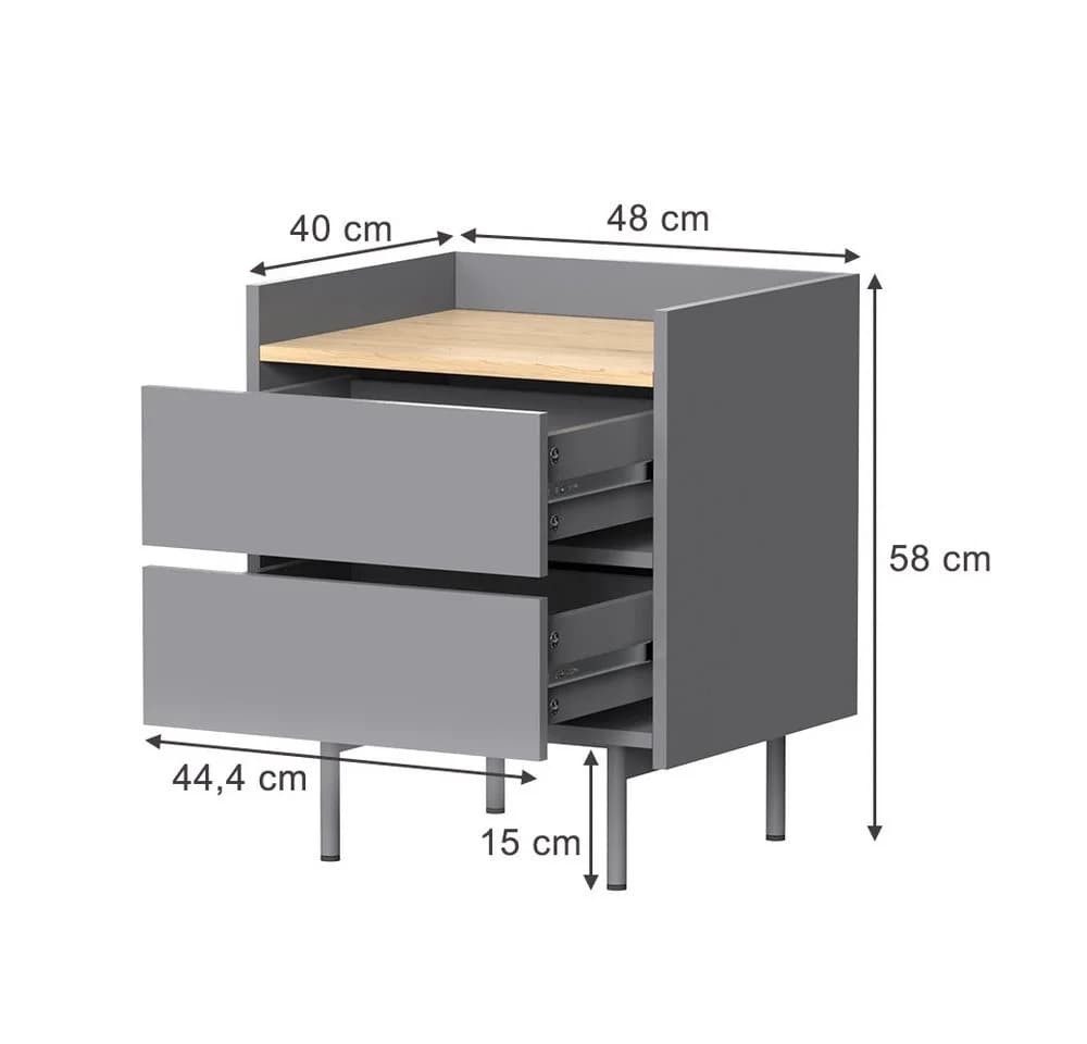 Vicco Nachtschrank Velina Grau/Eiche 48x58 cm 2 Schubladen - Bild 3