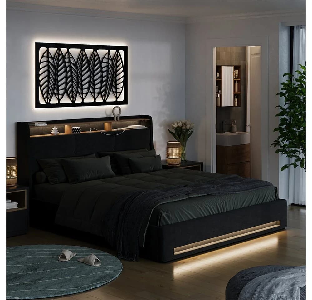 VitaliSpa® Polsterbett Christin Anthrazit/Eiche LED USB - Bild 2