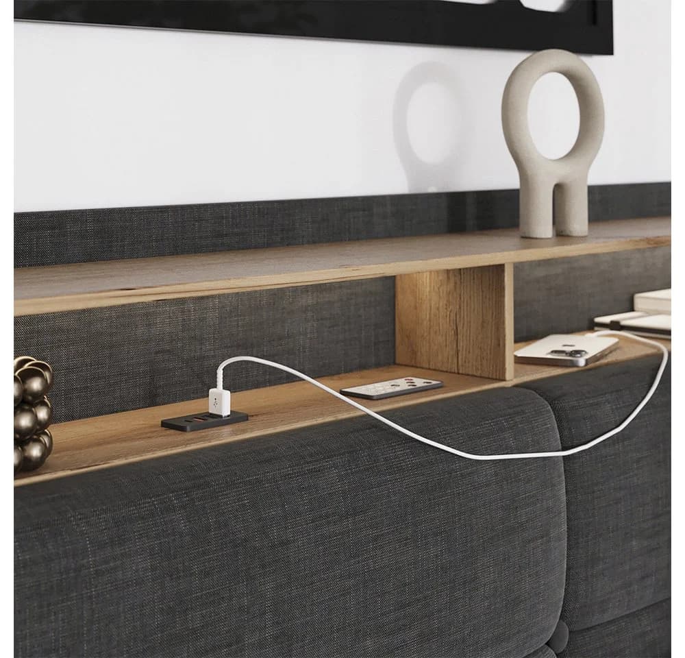 VitaliSpa® Polsterbett Christin Anthrazit/Eiche LED USB - Bild 4