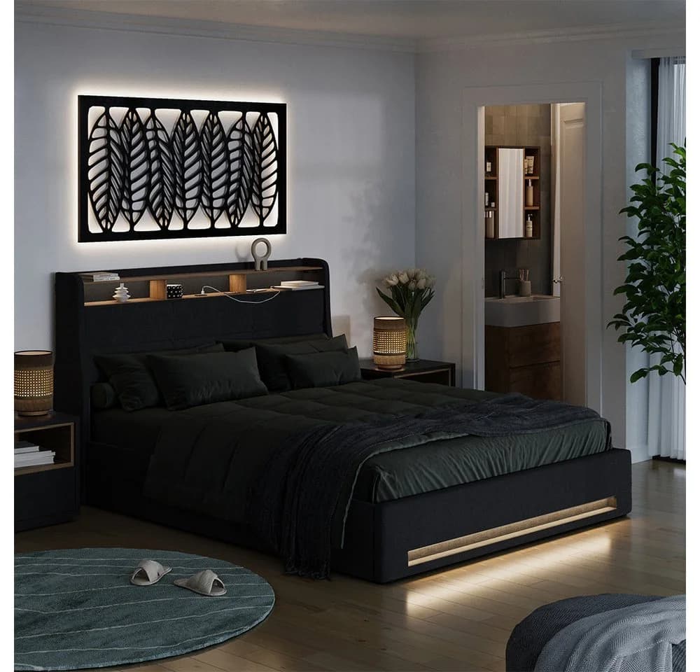 VitaliSpa Polsterbett Christin Anthrazit/Eiche mit LED und USB - Bild 2