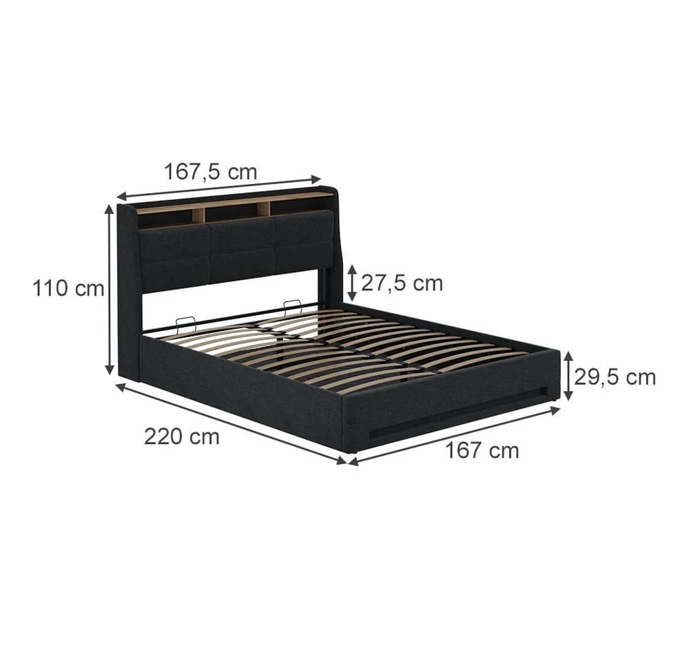 VitaliSpa Polsterbett Christin Anthrazit/Eiche mit LED und USB - Bild 3
