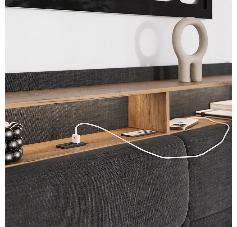 VitaliSpa Polsterbett Christin Anthrazit/Eiche mit LED und USB - Bild 4