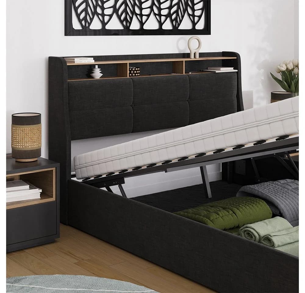 VitaliSpa Polsterbett Christin Anthrazit/Eiche mit LED und USB - Bild 5
