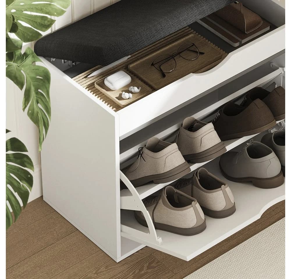 Vicco Schuhbank Schufy Weiß/Schwarz 60 x 51 cm mit 2 Fächern - Bild 2