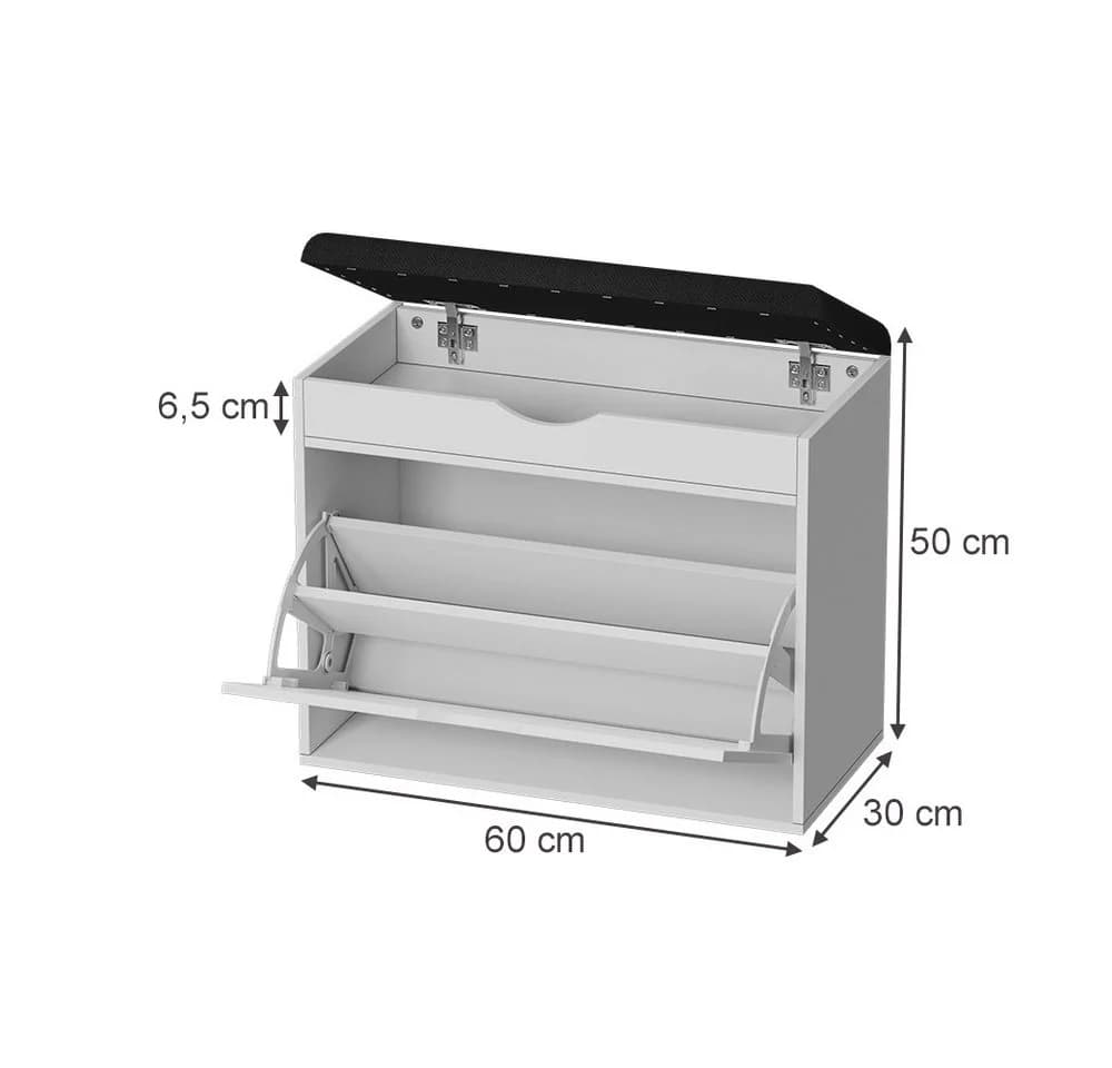 Vicco Schuhbank Schufy Weiß/Schwarz 60 x 51 cm mit 2 Fächern - Bild 3