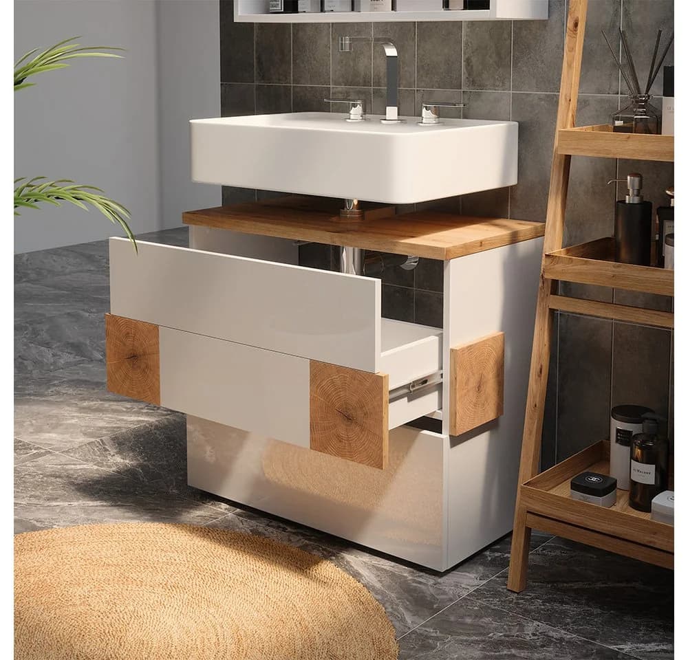 Vicco Waschbeckenunterschrank Eden Weiß Artisan-Eiche 2 Schubladen - Bild 5