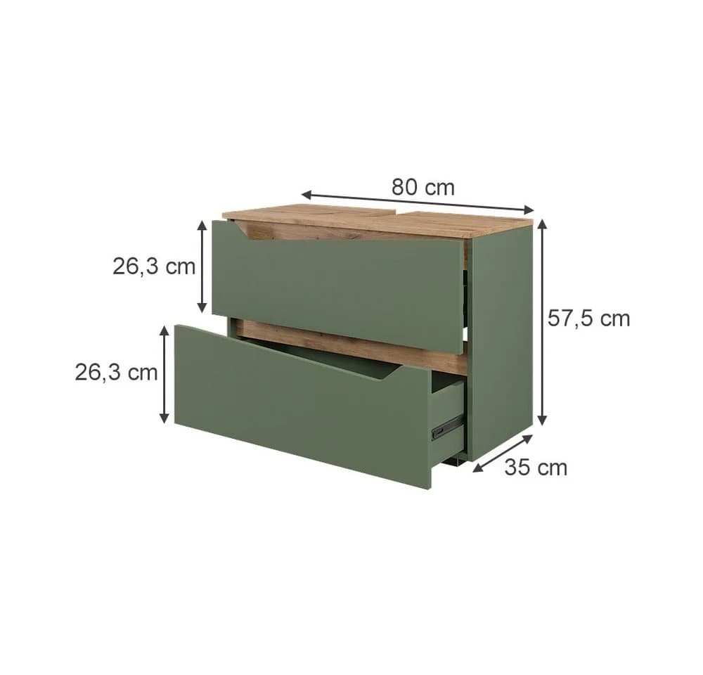 Vicco Waschbeckenunterschrank Marelle Grün 2 Schubladen