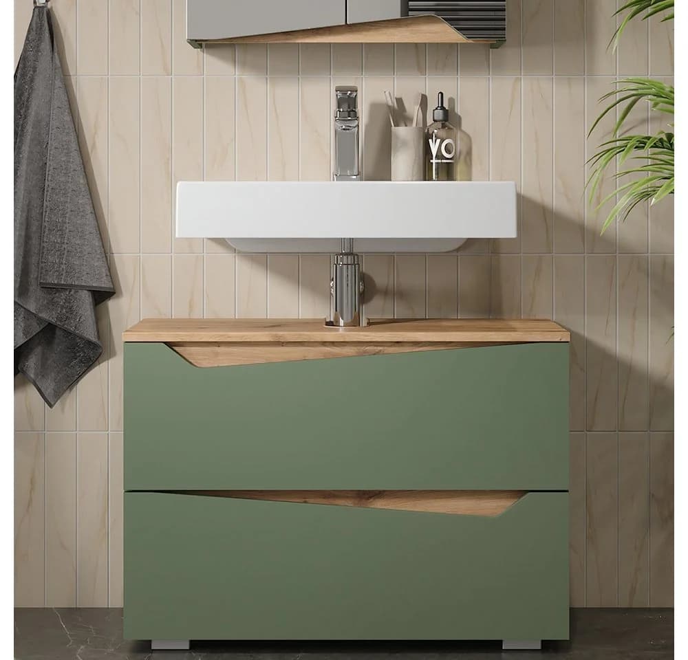 Vicco Waschbeckenunterschrank Marelle Grün 2 Schubladen - Bild 3
