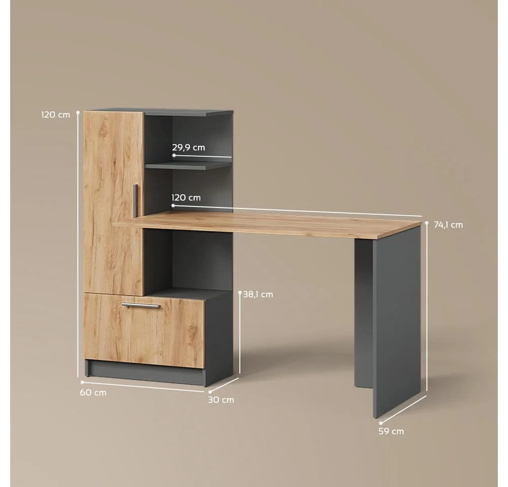 Livinity® Schreibtisch Lorena Anthrazit/Goldkraft Eiche - Bild 3
