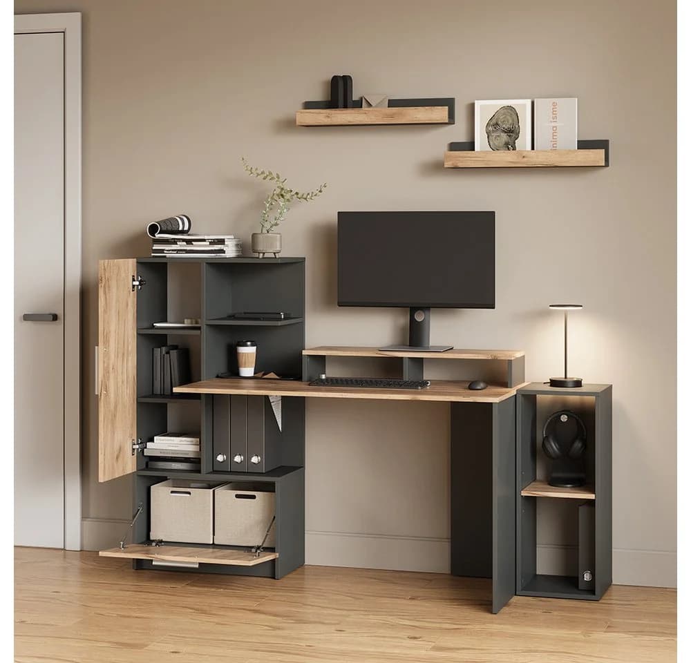 Livinity® Schreibtisch Lorena Anthrazit/Goldkraft Eiche - Bild 4