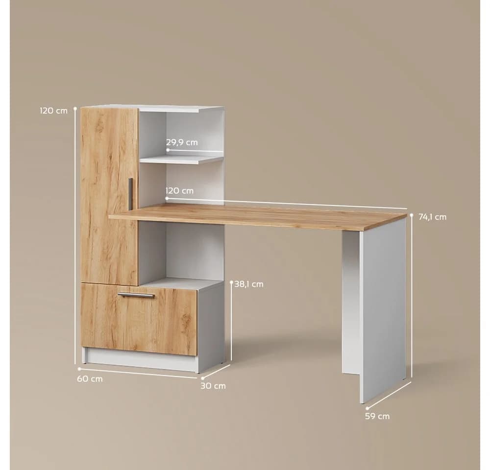Livinity® Schreibtisch Lorena Weiß/Goldkraft Eiche 150 x 120.1 cm - Bild 3