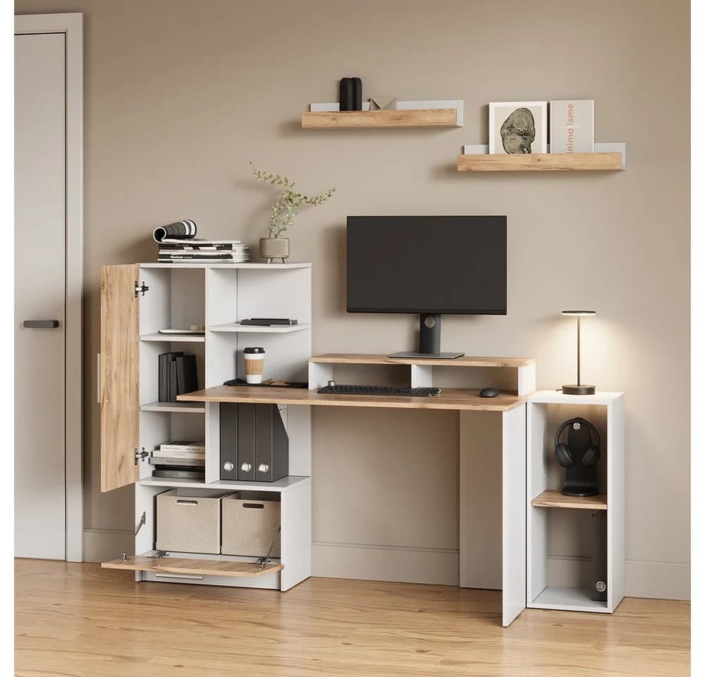 Livinity® Schreibtisch Lorena Weiß/Goldkraft Eiche 150 x 120.1 cm - Bild 4