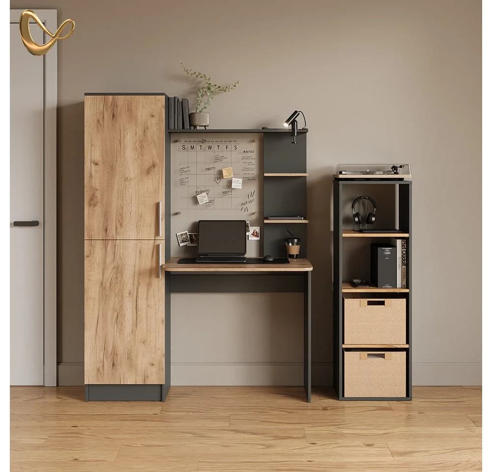 Livinity® Schreibtisch Rina Anthrazit/Goldkraft Eiche