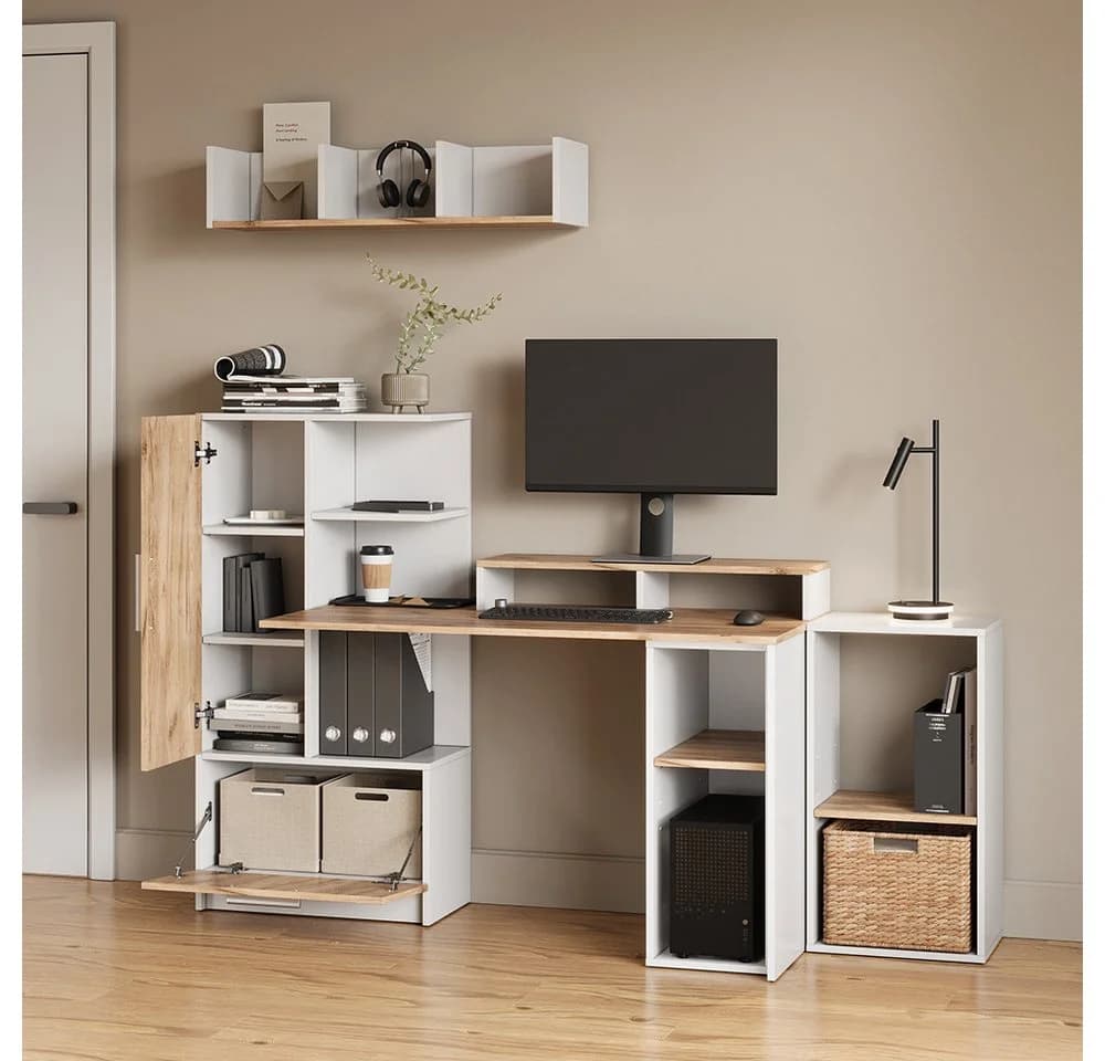 Livinity® PC-Schrank Lorena Weiß/Goldkraft Eiche 28.5 x 72 cm - Bild 4