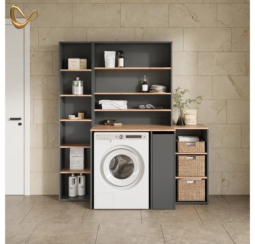 Livinity® Waschmaschinenumbauschrank Paolina Anthrazit/Goldkraft Eiche