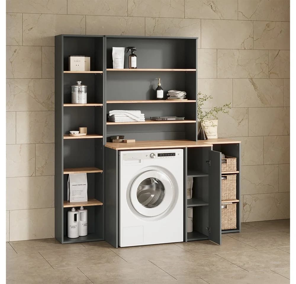 Livinity® Waschmaschinenumbauschrank Paolina Anthrazit/Goldkraft Eiche - Bild 4