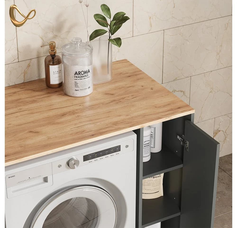 Livinity® Waschmaschinenumbauschrank Paolina Anthrazit/Goldkraft Eiche - Bild 5