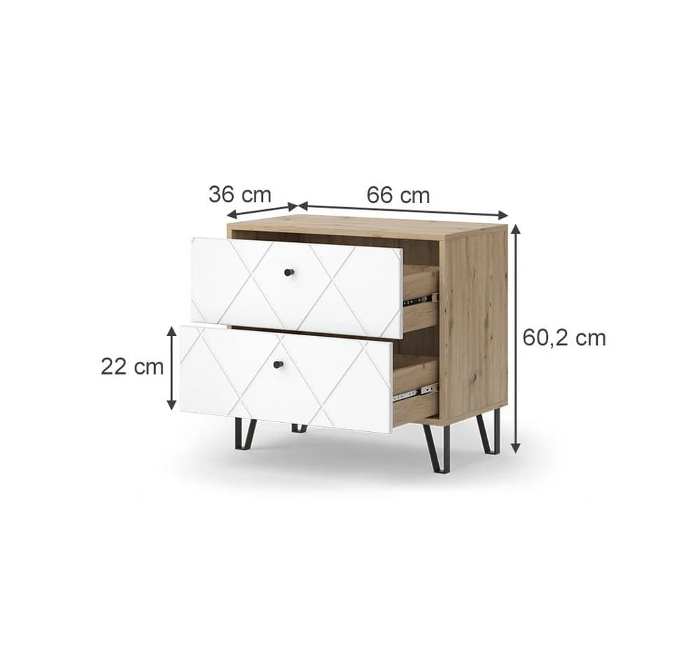 Vicco Nachtschrank Nizza Artisan-Eiche/Weiß mit 2 Schubladen - Bild 3