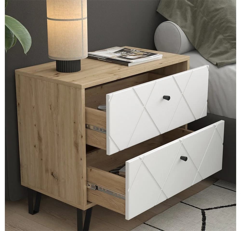 Vicco Nachtschrank Nizza Artisan-Eiche/Weiß mit 2 Schubladen - Bild 4