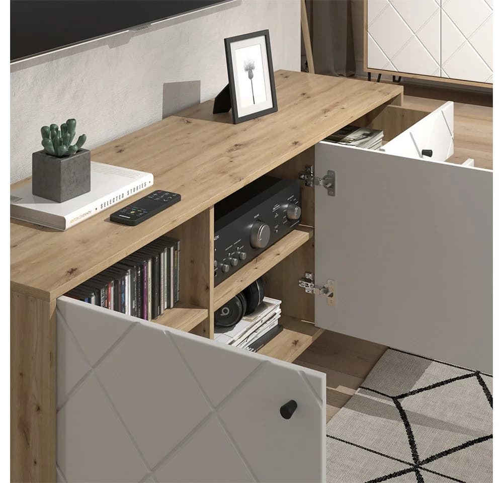 Vicco Lowboard Nizza Artisan-Eiche/Weiß 3 Schubladen 2 Türen