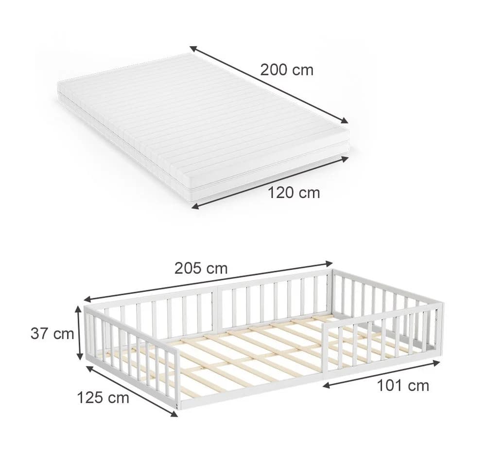 VitaliSpa® Kinderbett Minno Bodenbett Weiß mit Matratze
