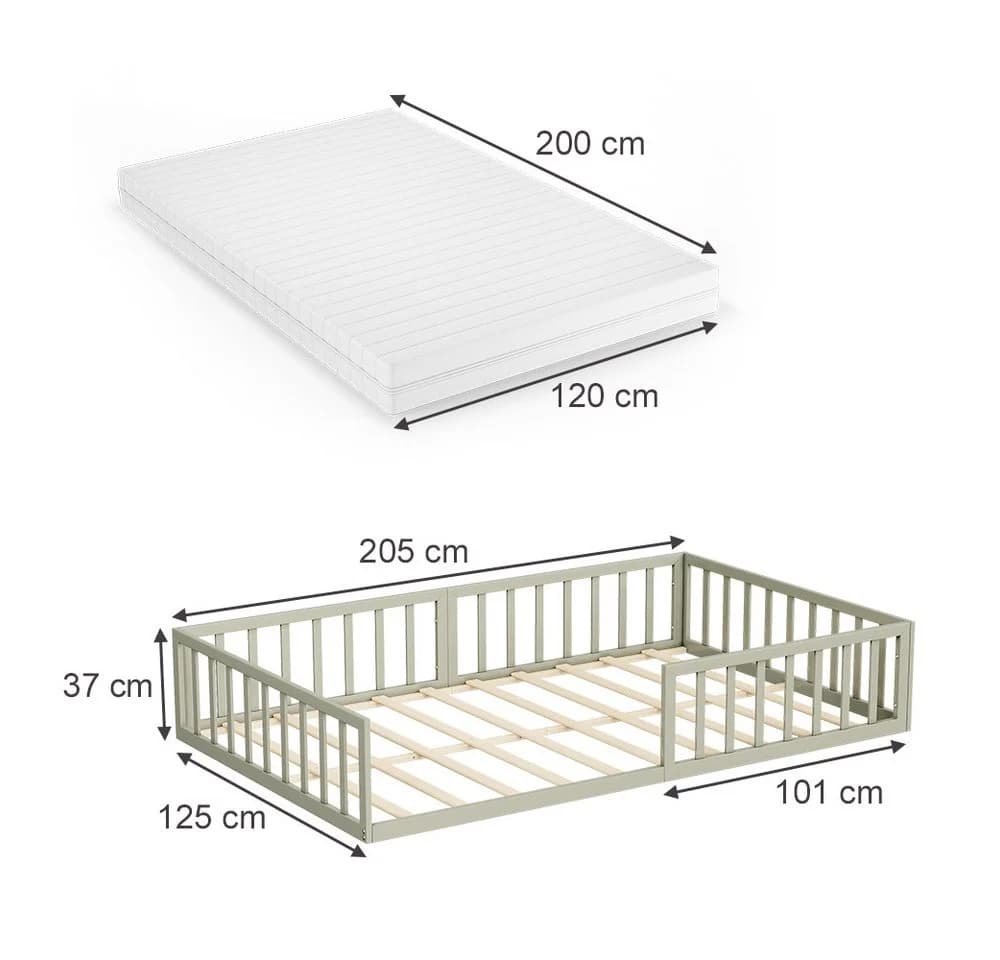 VitaliSpa® Kinderbett Minno Bodenbett mit Matratze Greige