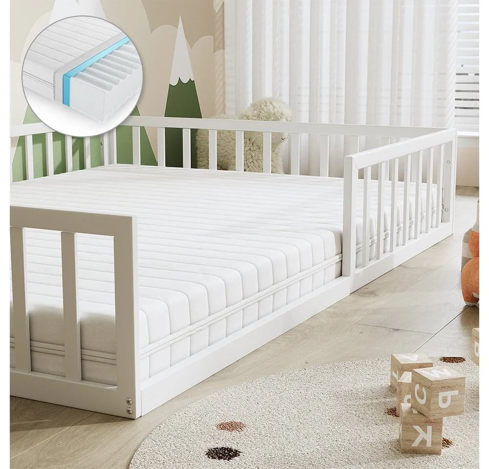 VitaliSpa® Kinderbett Minno Weiß Bodenbett mit Matratze - Bild 4