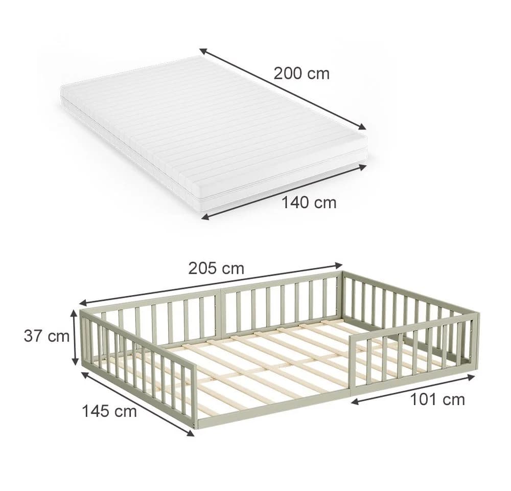 VitaliSpa® Kinderbett Minno Bodenbett mit Matratze Greige