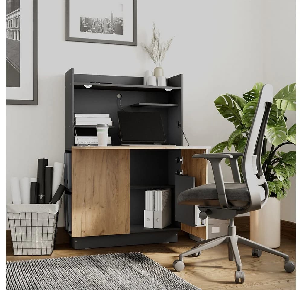 Vicco Regal-Schreibtisch Alena Anthrazit/Goldkraft Eiche - Bild 2
