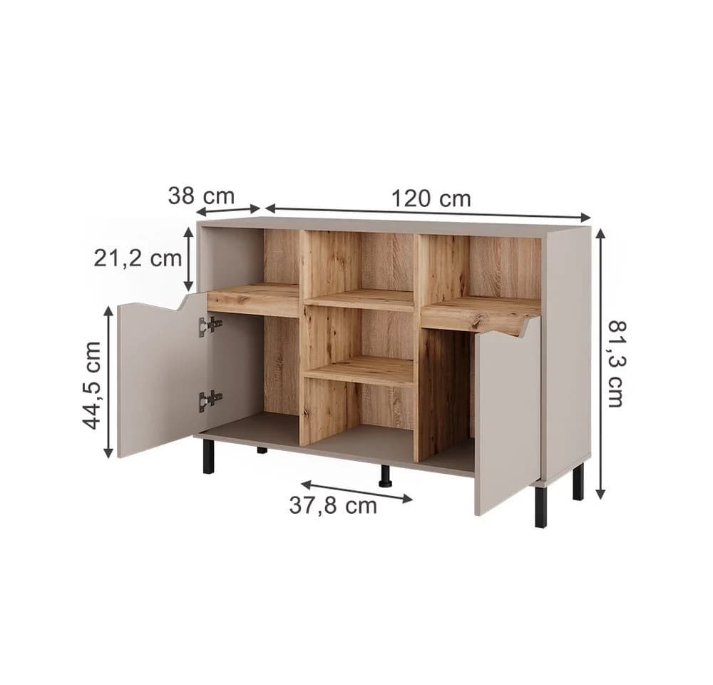 Vicco Kommode Marelle Greige/Artisan 120 x 81.3 cm mit 2 Türen