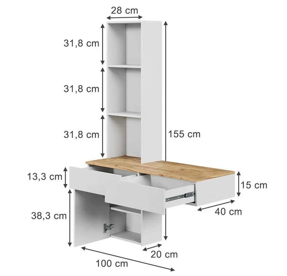 Vicco Schminktisch Melora Weiß/Eiche 100 cm - Bild 3