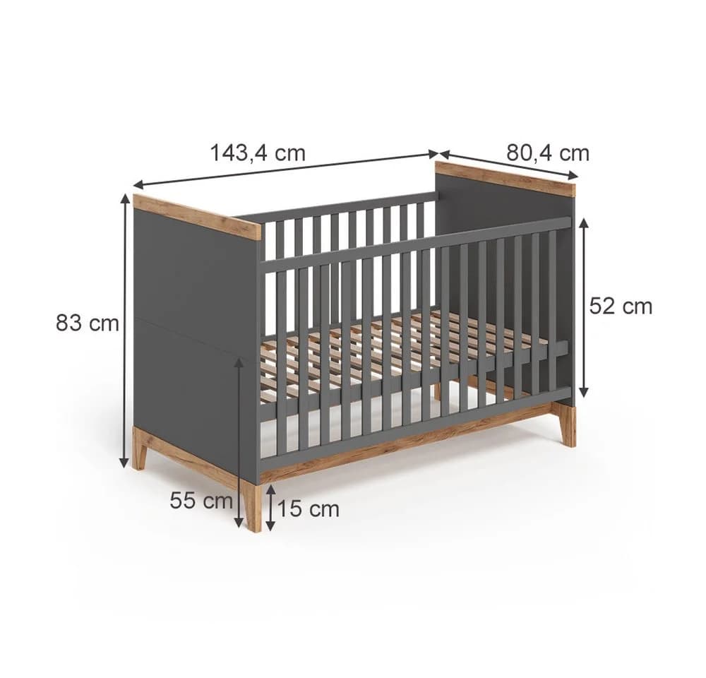VitaliSpa® Babybett Malia Grau/Artisan-Eiche Kinderbett mit Rausfallschutz