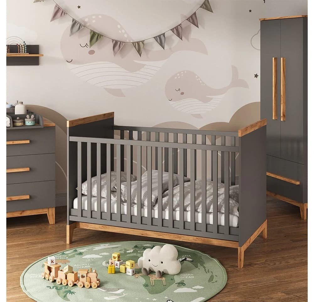 VitaliSpa® Babybett Malia Grau/Artisan-Eiche Kinderbett mit Rausfallschutz - Bild 2