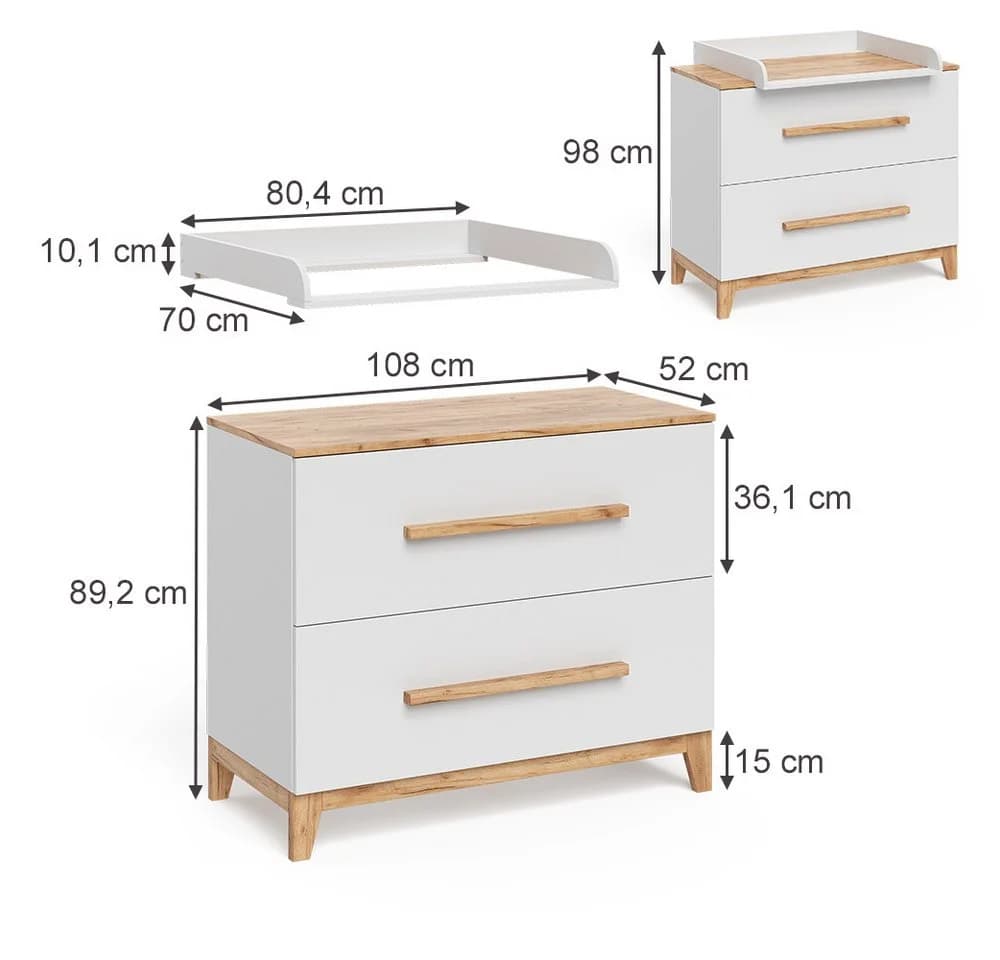 VitaliSpa® Wickelkommode Malia Weiß/Artisan 108 x 98 cm