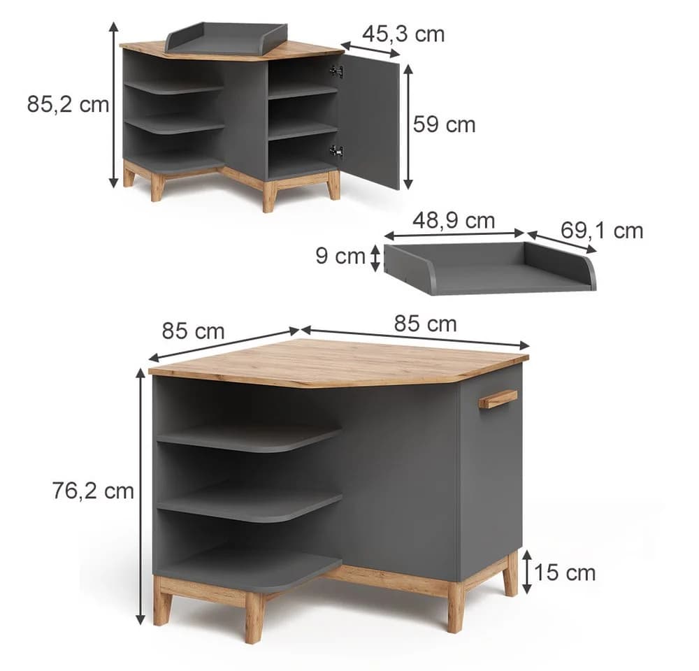 VitaliSpa® Wickelkommode Malia Grau Eckkommode