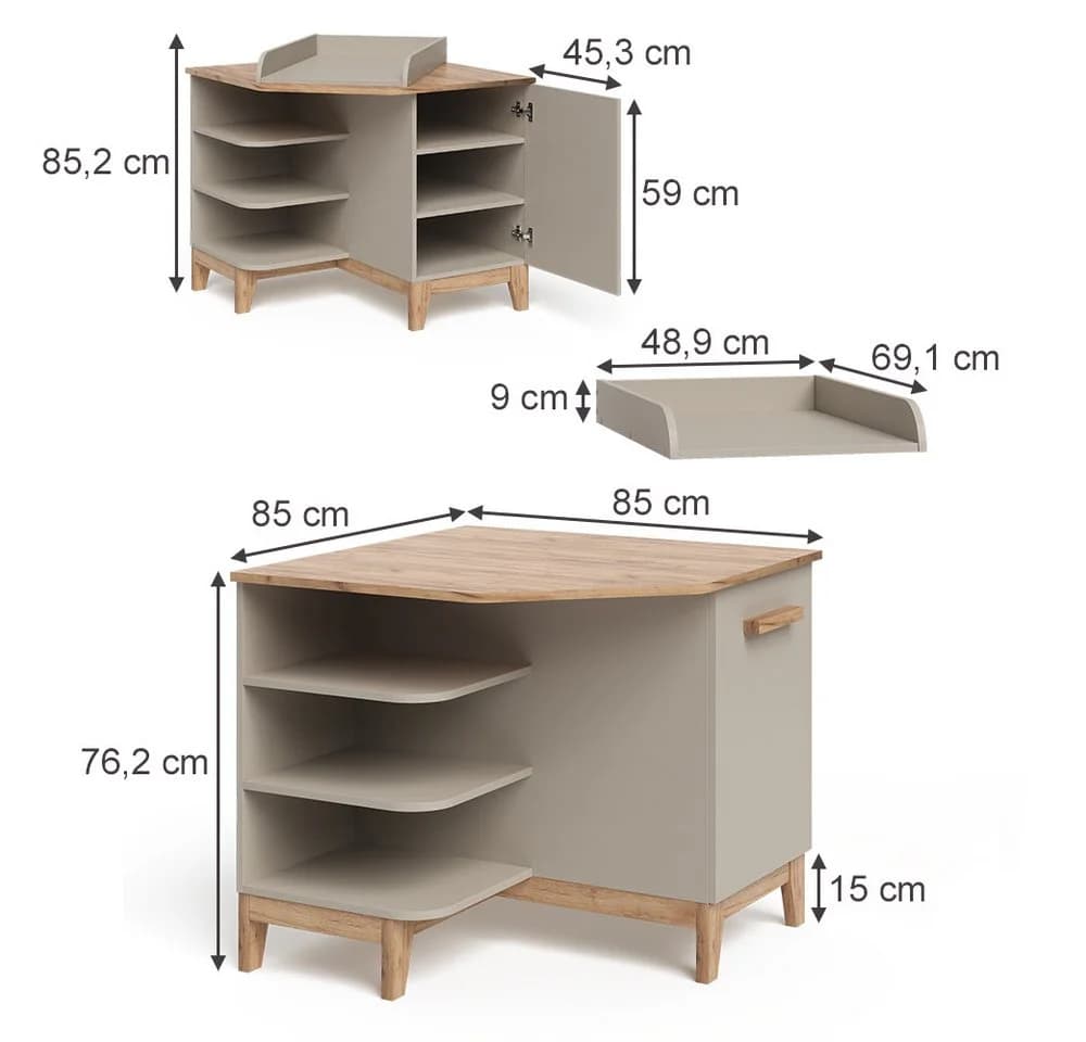 VitaliSpa Wickelkommode Malia Beige mit Tür und Stauraum