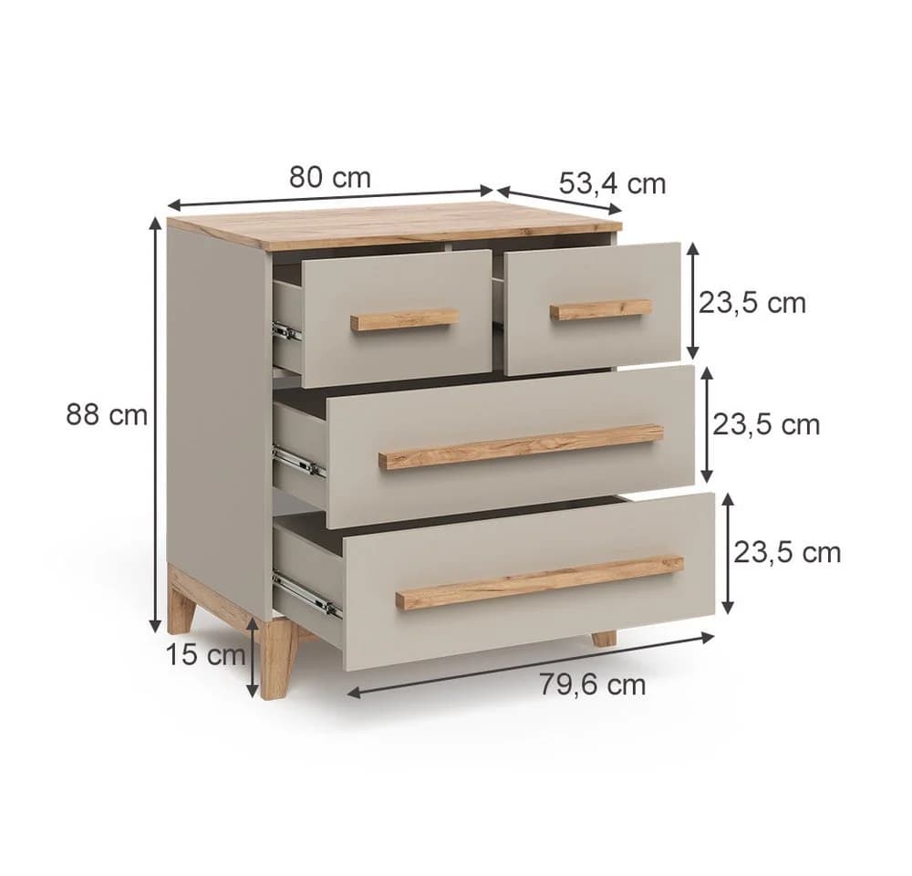 VitaliSpa® Kommode Malia 4 Schubladen Beige/Braun Spanplatte - Bild 3