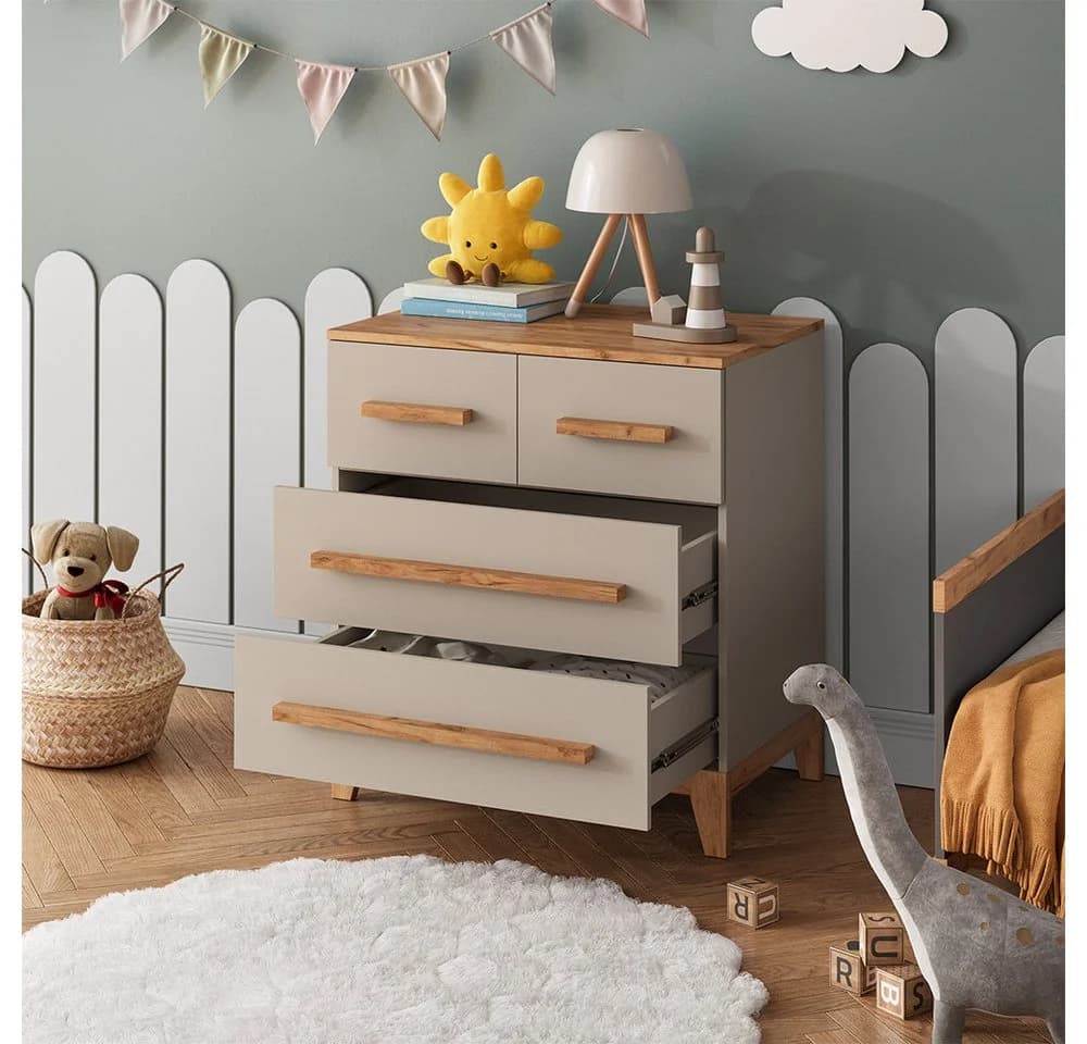 VitaliSpa® Kommode Malia 4 Schubladen Beige/Braun Spanplatte - Bild 4