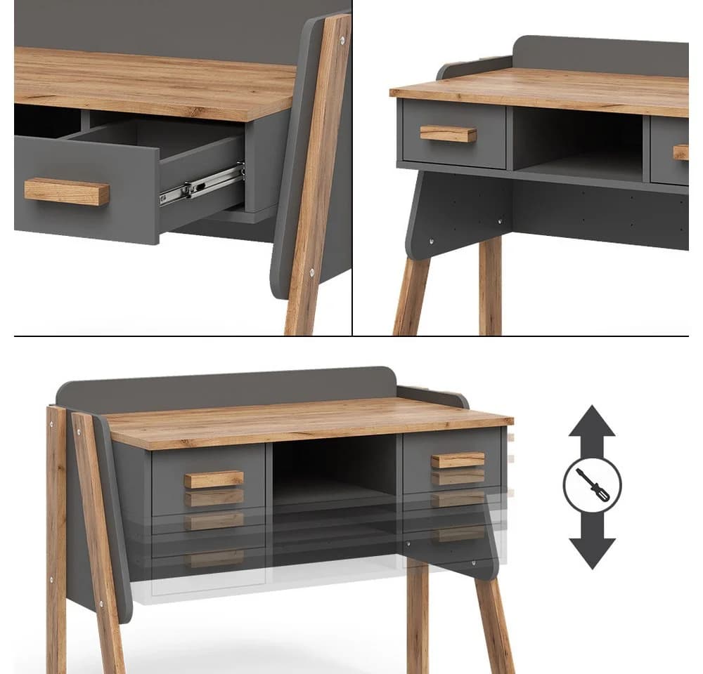 VitaliSpa® Schreibtisch Malia Grau Höhenverstellbar mit Schubladen - Bild 5
