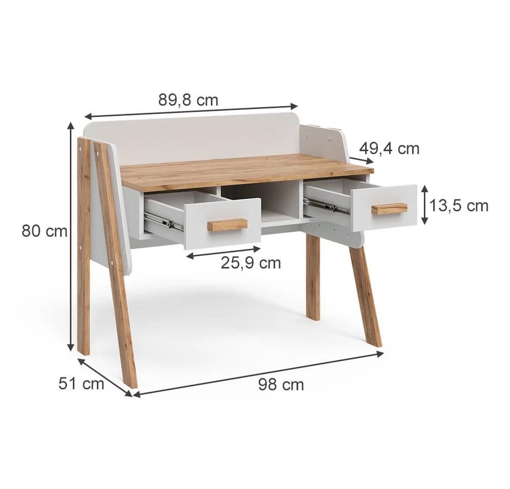 VitaliSpa® Schreibtisch Malia Weiß mit 2 Schubladen und Höhenverstellung - Bild 3