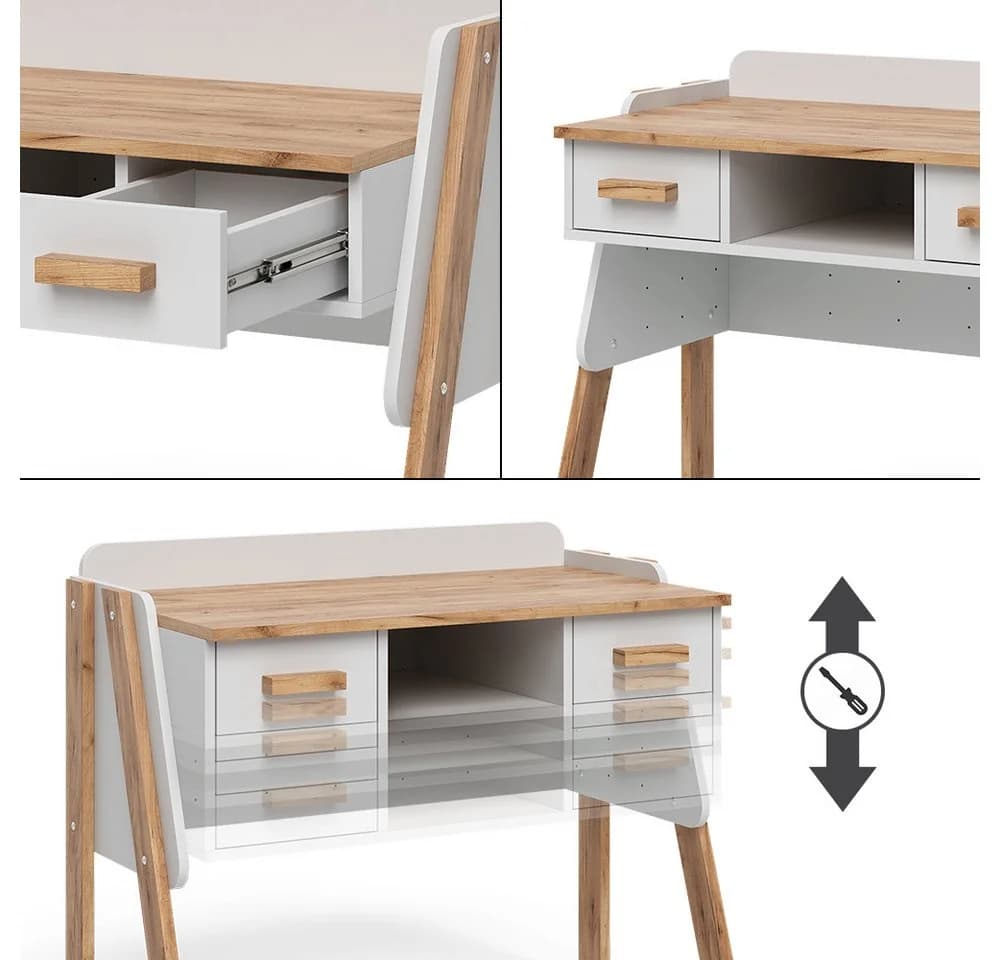 VitaliSpa® Schreibtisch Malia Weiß mit 2 Schubladen und Höhenverstellung - Bild 5