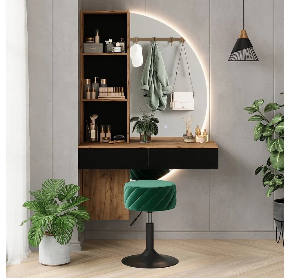 Vicco Schminktisch Melora Eiche/Schwarz 100 cm mit LED-Spiegel
