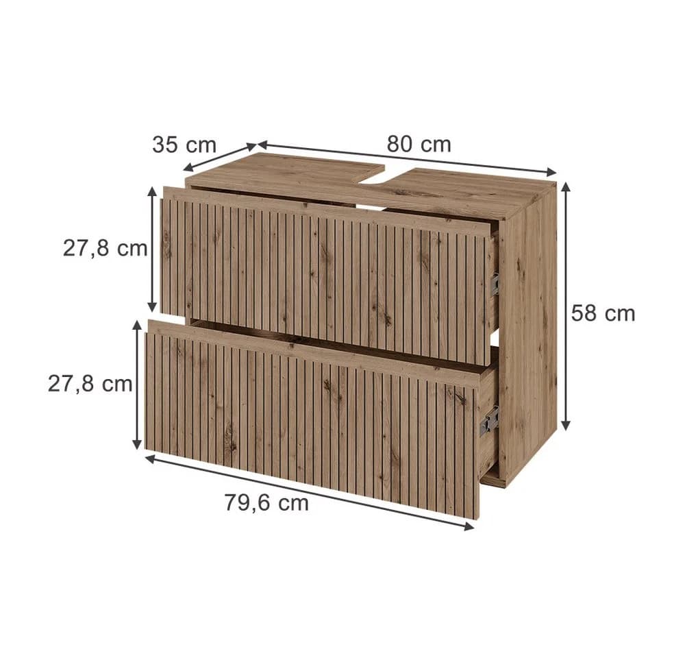 Vicco Waschbeckenunterschrank Takumi Artisan 80 x 58 cm mit 2 Schubladen
