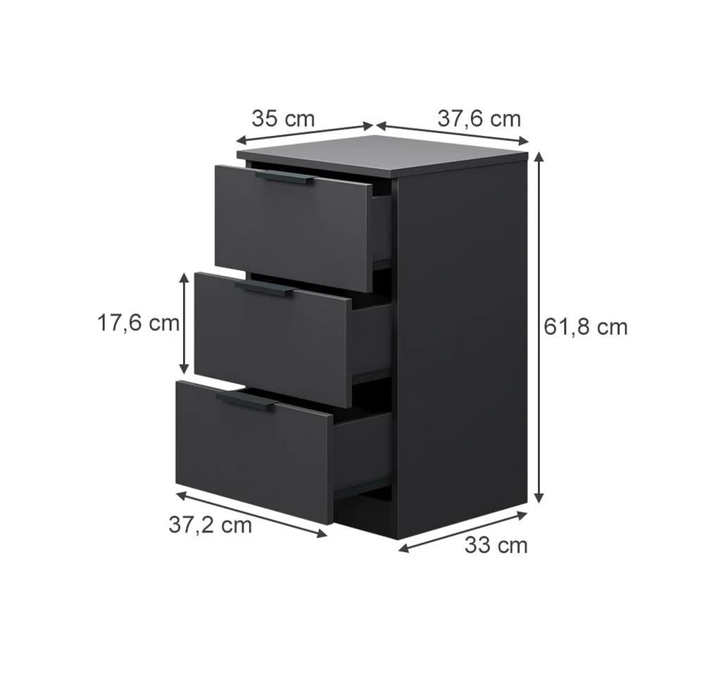Vicco Nachtschrank Fino Schwarz mit 3 Schubladen - Bild 3