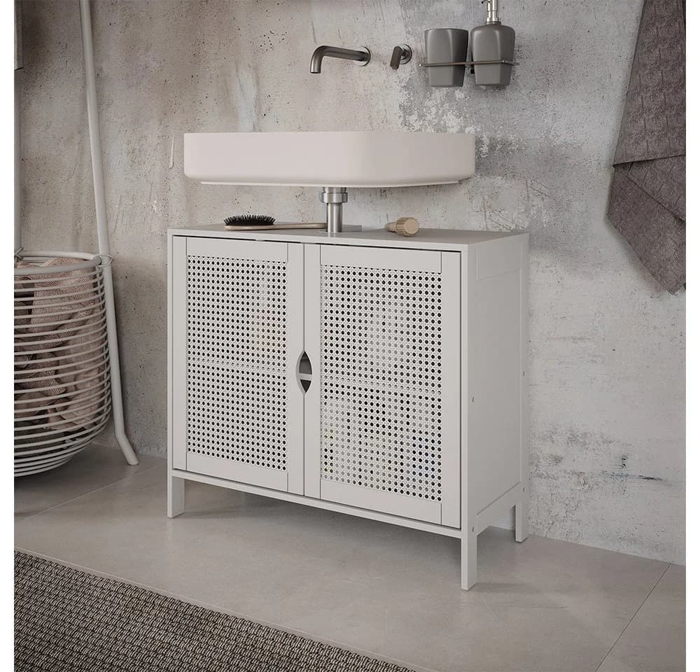 Vicco Waschbeckenunterschrank Liora Weiß Rattan-Optik 2 Türen - Bild 3