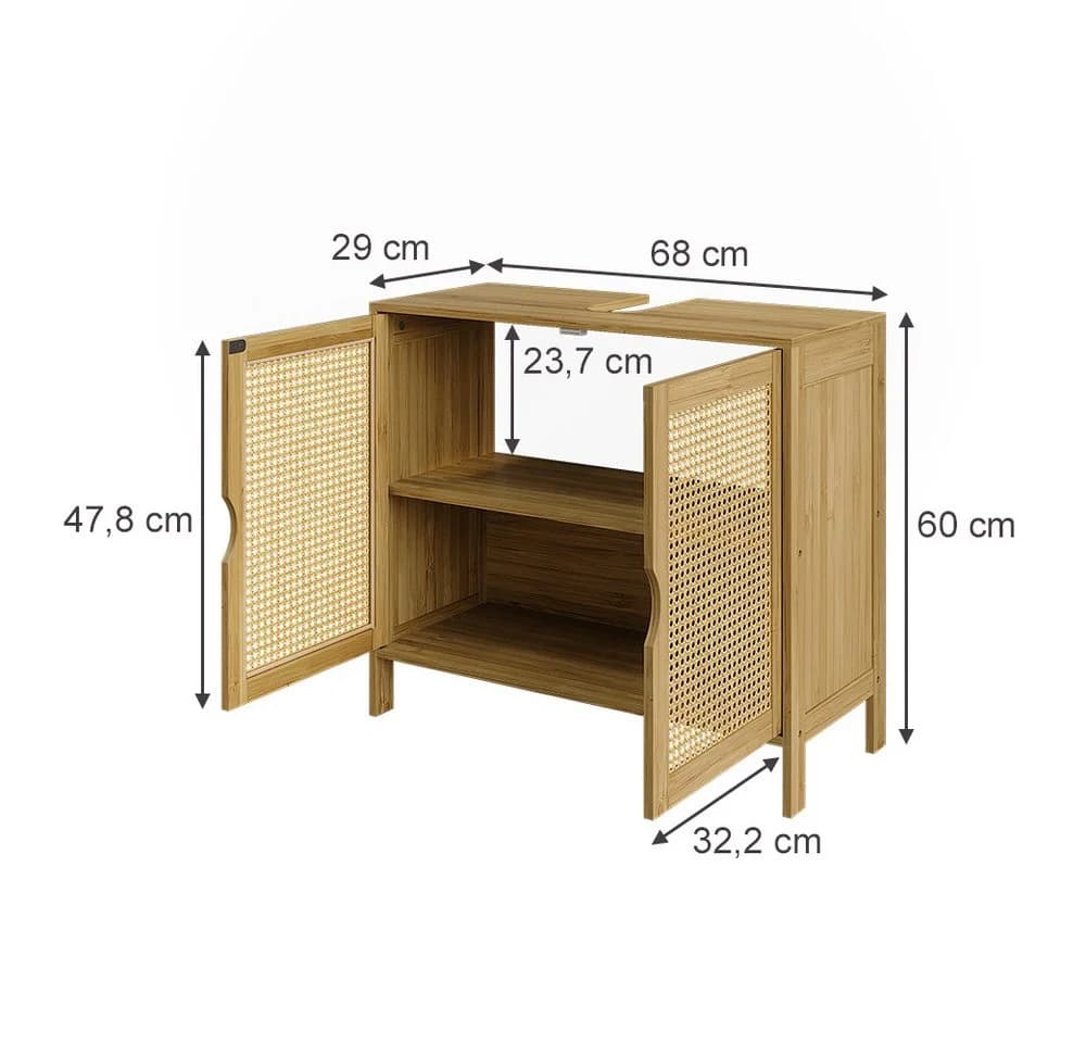Vicco Waschbeckenunterschrank Liora Bambus Rattan Creme 2 Türen