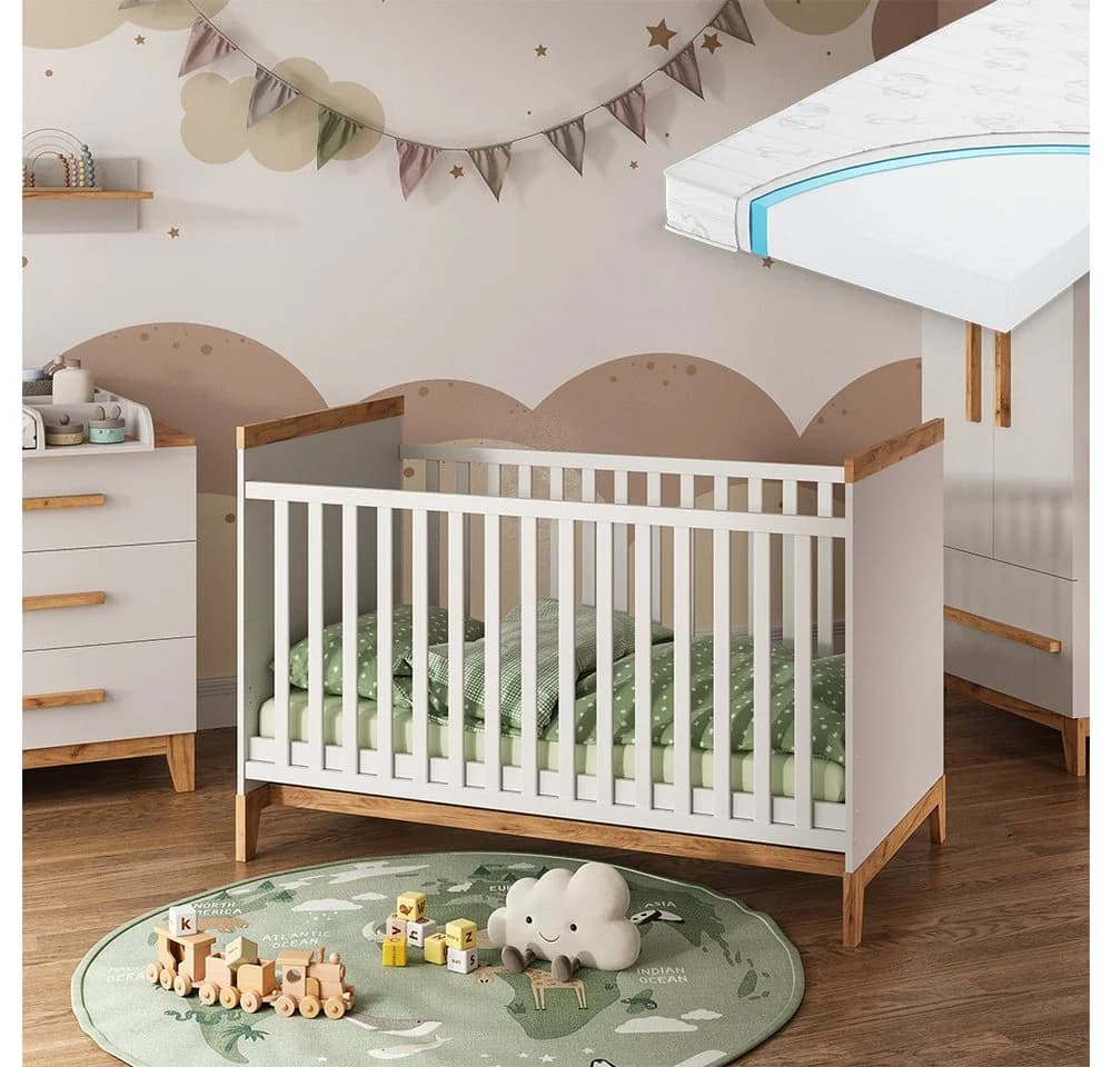 VitaliSpa® Babybett Malia Weiß/Artisan mit Matratze - Bild 2