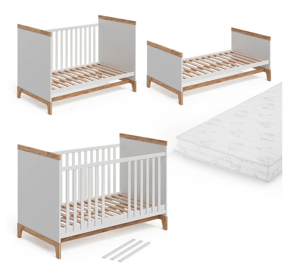 VitaliSpa® Babybett Malia Weiß/Artisan mit Matratze - Bild 5