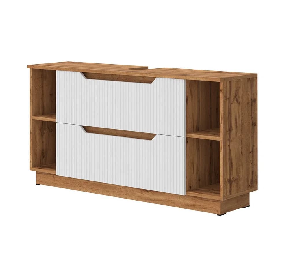 Vicco Waschbeckenunterschrank Lotta Eiche/Weiß gestreift 2 Schubladen - Bild 2